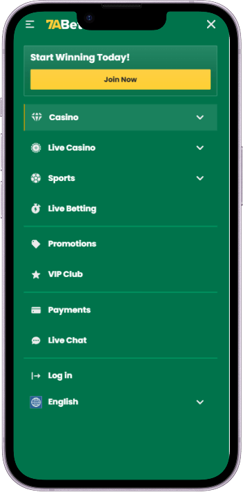 7aBet mobile app view with navigation