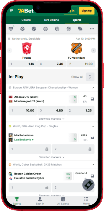 7aBet sportsbook with live betting